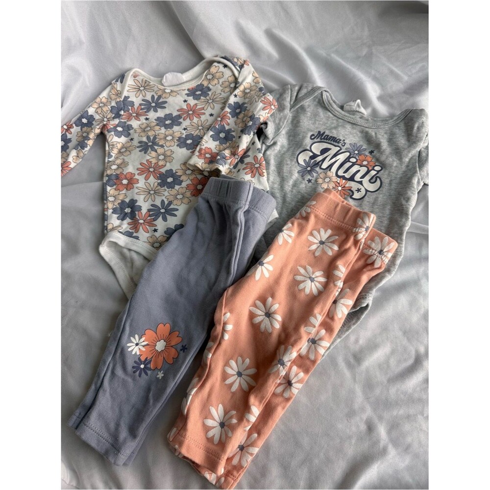 6M 100% Cotton Baby Girls 4 Piece Set - Pink, Gray, White